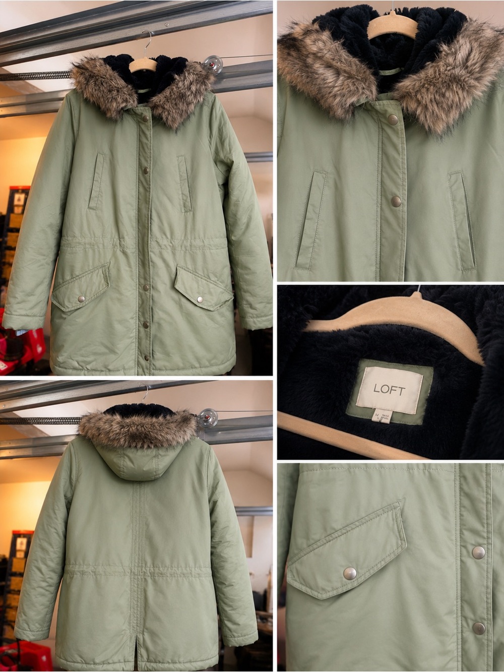 LOFT Sage Green Faux-Fur Hooded Puffer Parka
